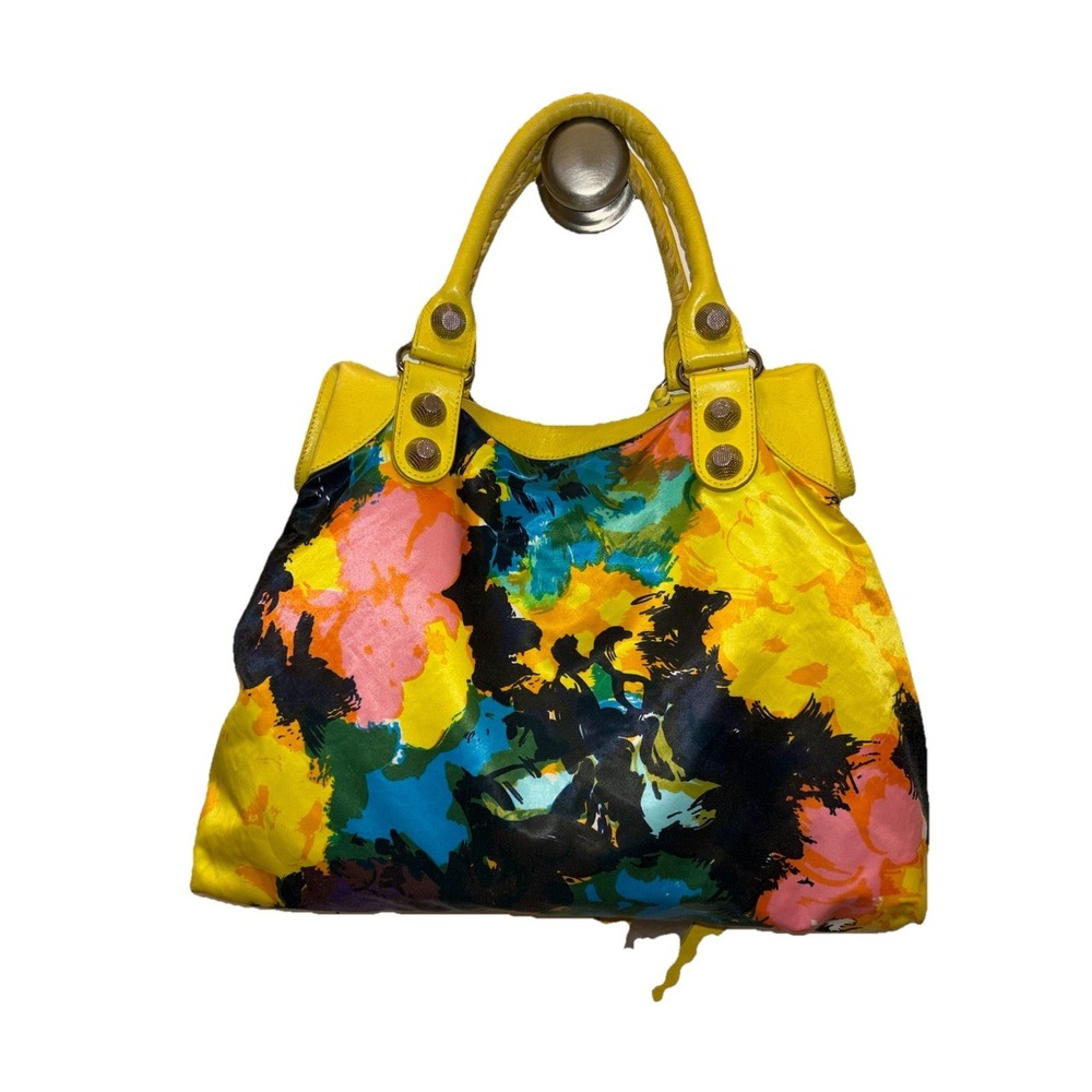 Balenciaga Yellow Floral Print Satin Giant 21 Velo Bag - Picture 4 of 16